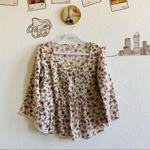 Denim & Supply Ralph Lauren Floral Print Button Pleated Detail Long Sleeve Top M